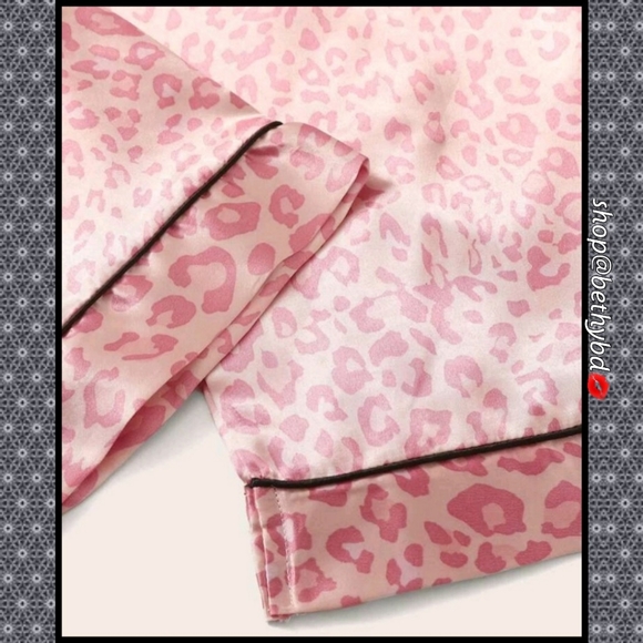 🆑️Clearance! Baby Pink Leopard Satin PJ Set Size Spaghetti Straps at top L/XL - Picture 2 of 3